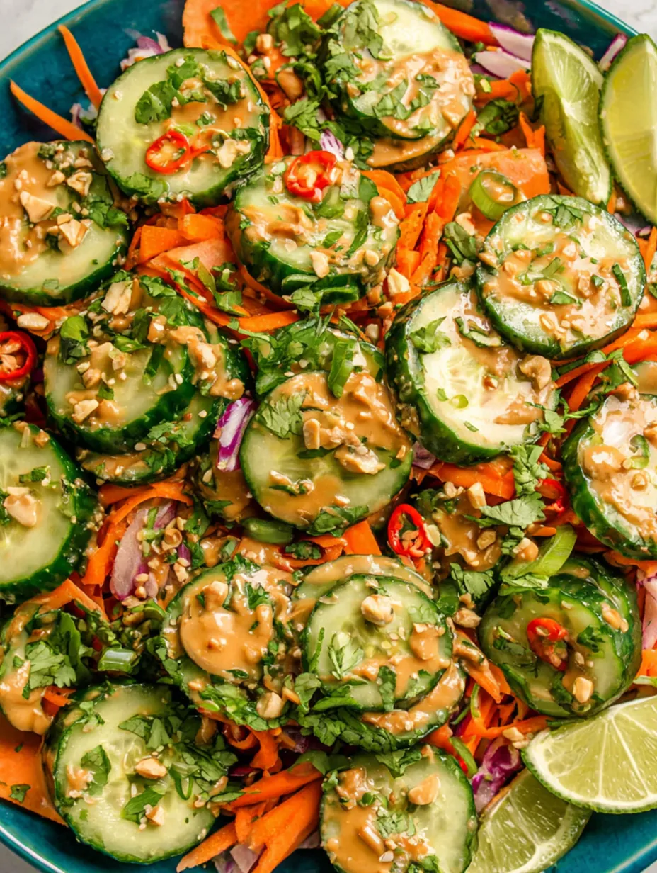 A plate of sliced cucumbers with a zesty sauce.
