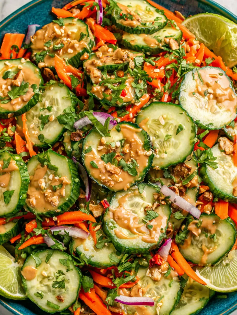 A zesty cucumber salad with carrots and onions.
