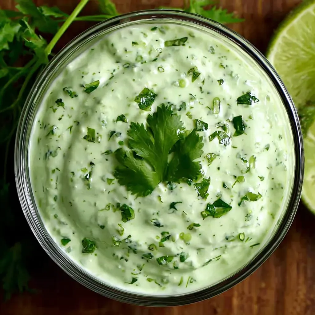 A glass of cilantro lime sauce.