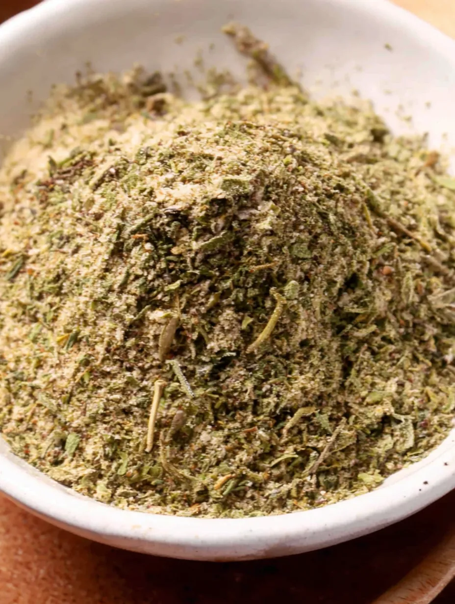 A bowl of homemade poultry seasoning.