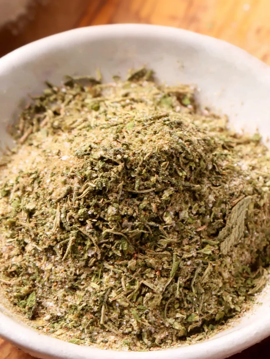 A bowl of homemade poultry seasoning.