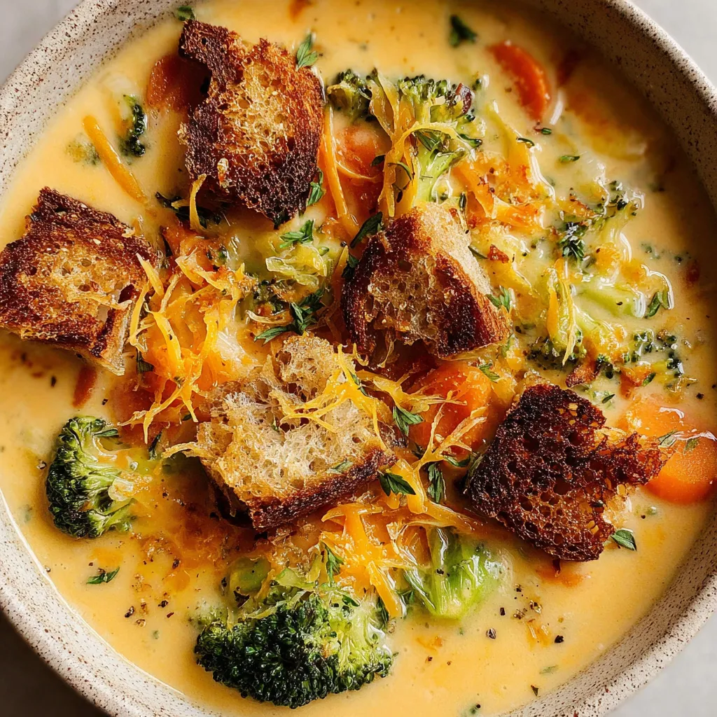 A bowl of broccoli cheddar soup with a slice of bread.