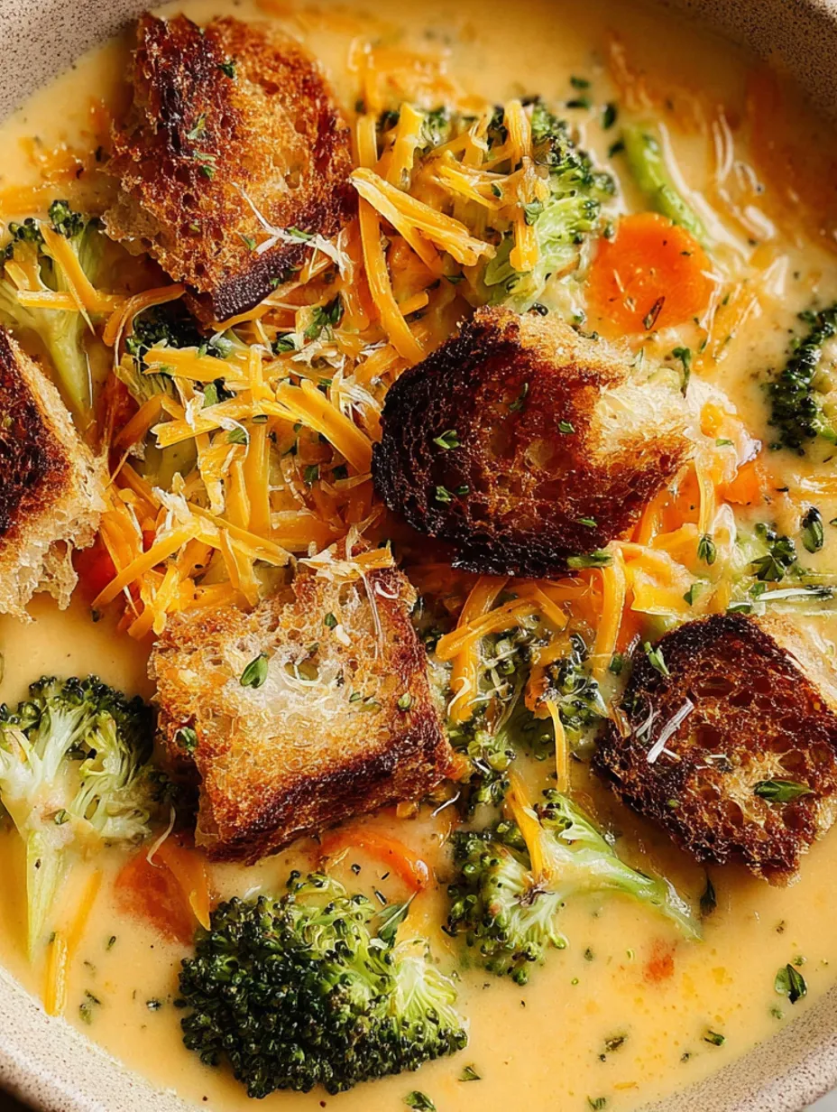 A bowl of broccoli cheddar soup with toast.
