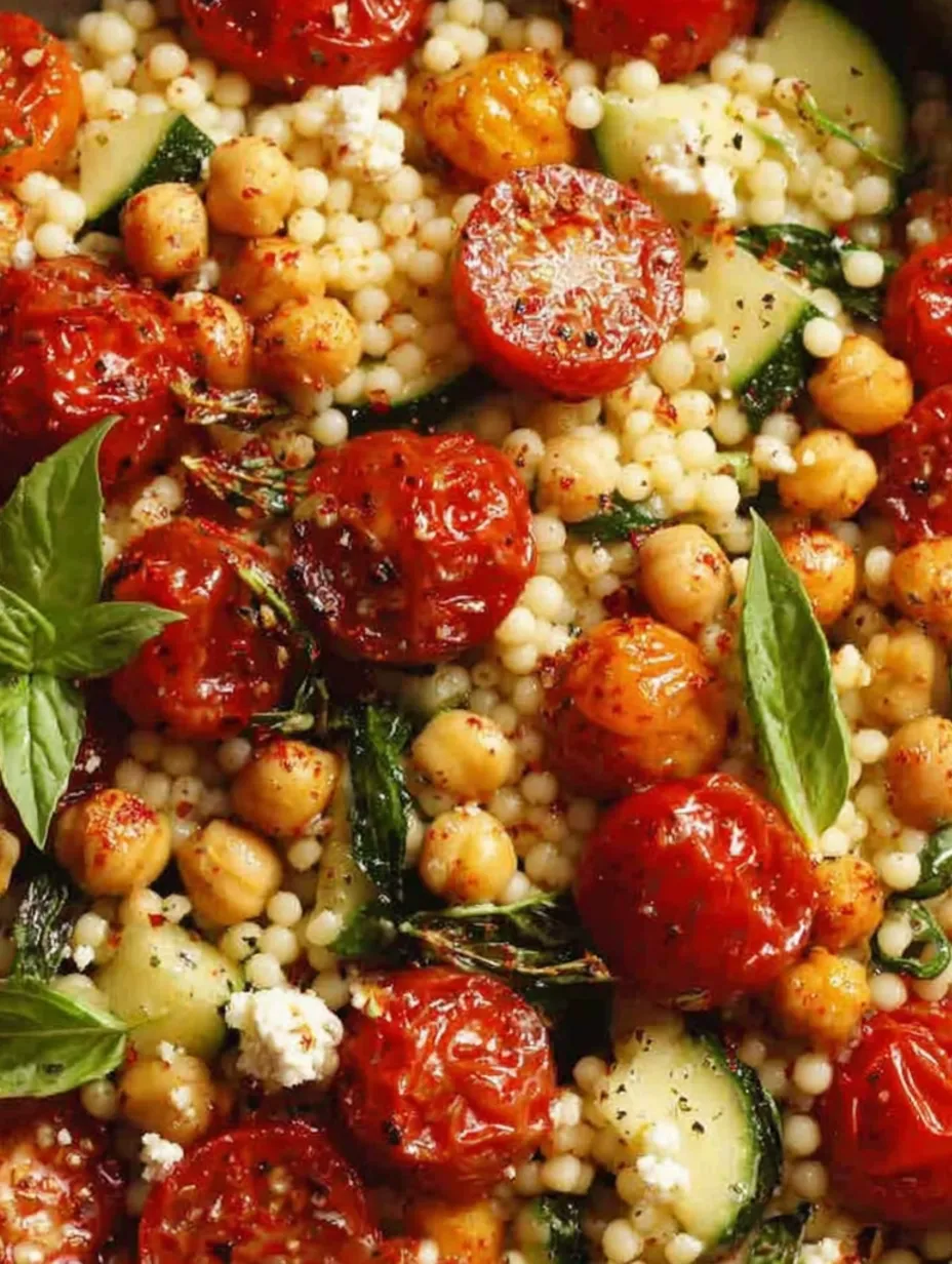 A salad with tomatoes, cucumbers, and chickpeas.