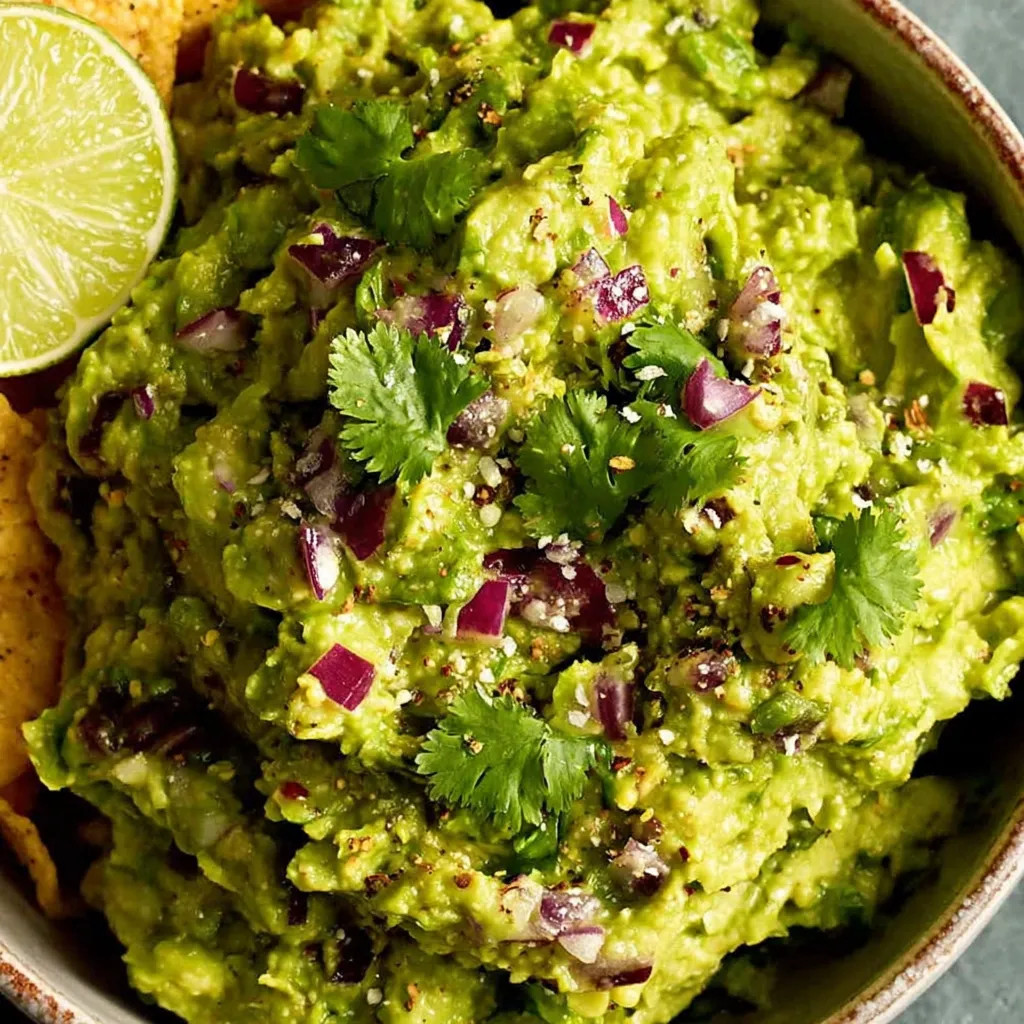 A bowl of guacamole with lime wedges on top.