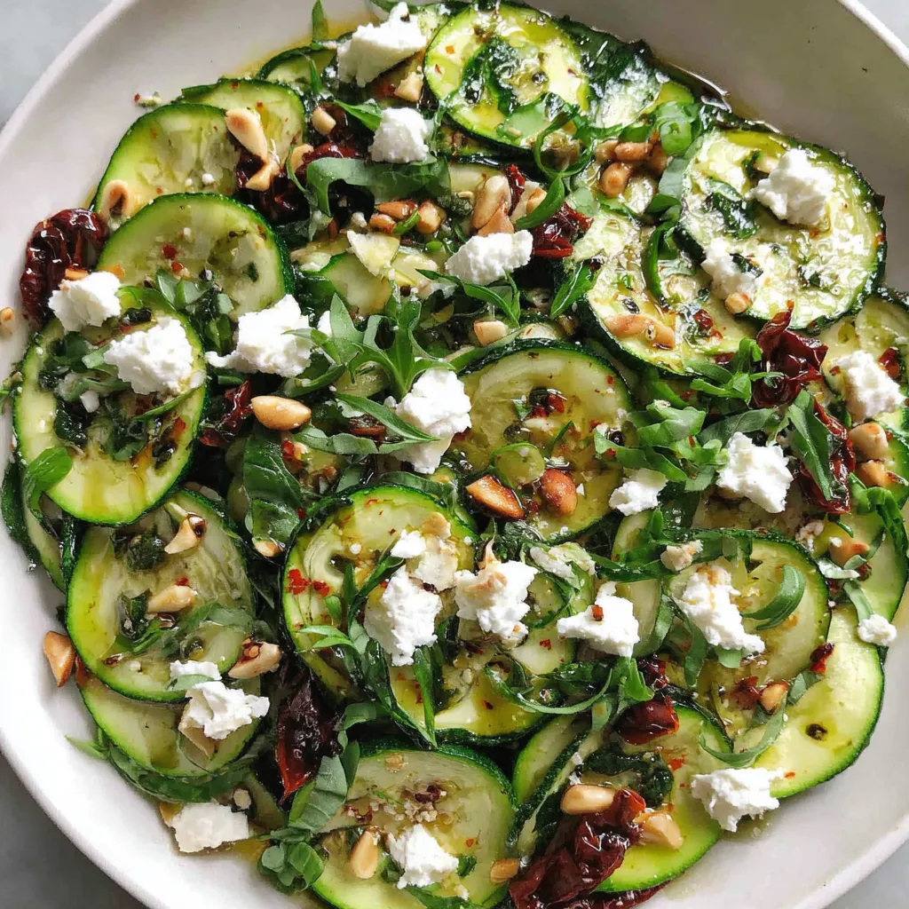 A plate of zucchini carpaccio salad.