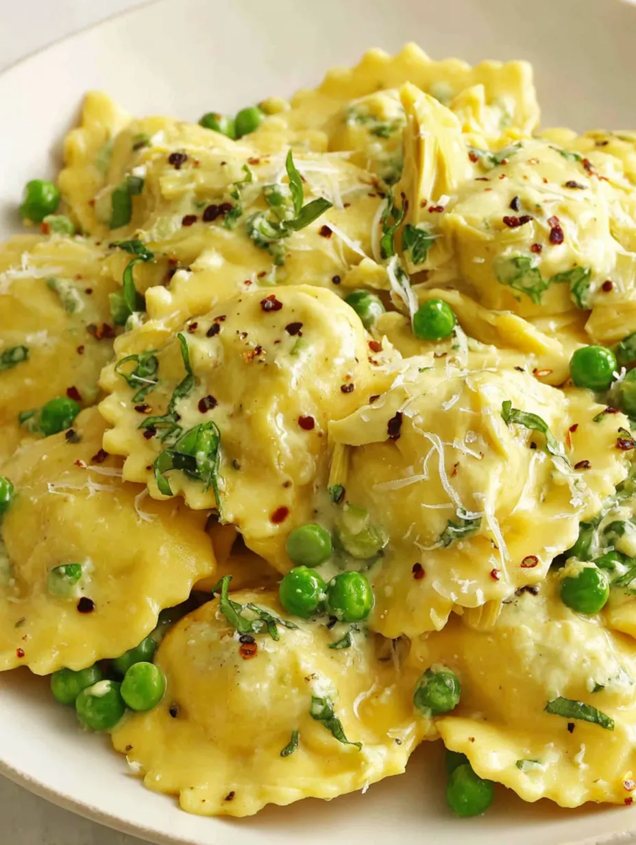 A plate of pasta with artichokes and cheese.