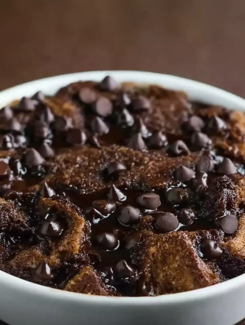A bowl of chocolate bread pudding.