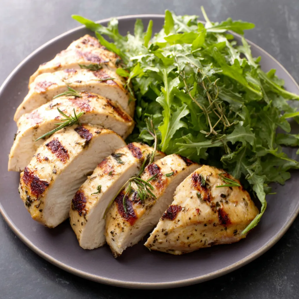A plate of marinated chicken breasts.
