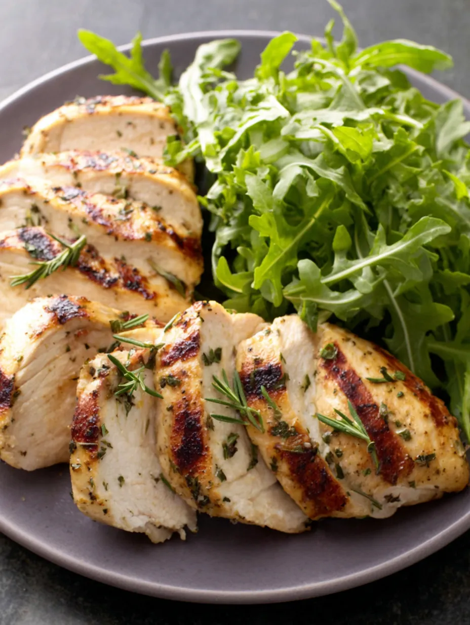 Marinated chicken breasts with herbs and spices.