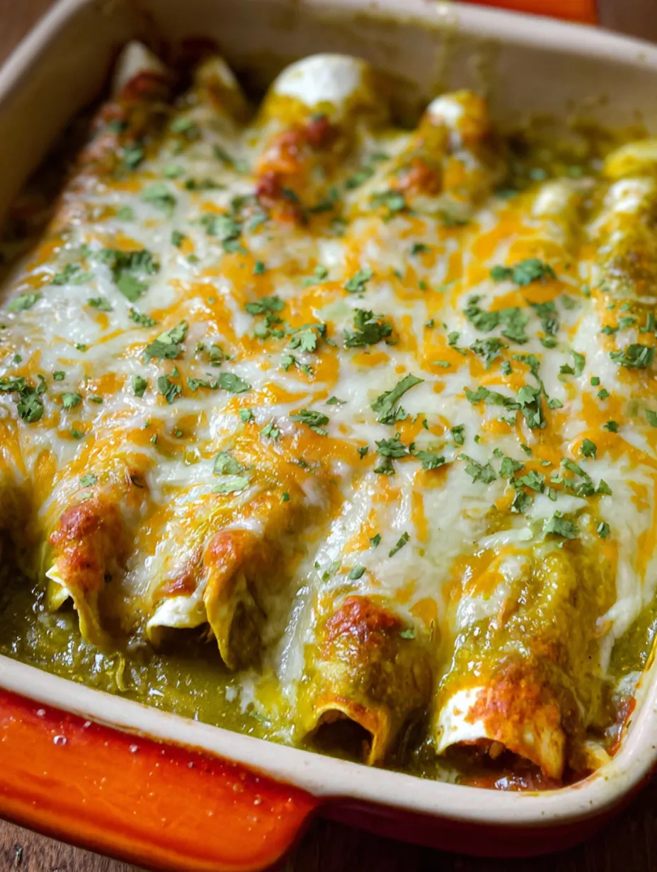 A dish of Hatch Green Chile Enchiladas.