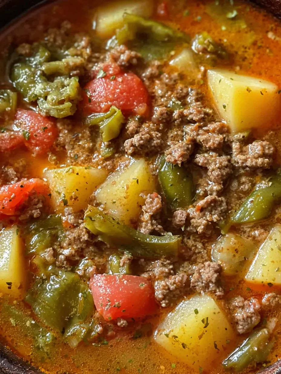 A bowl of Hatch Green Chile Stew with Ground Beef.