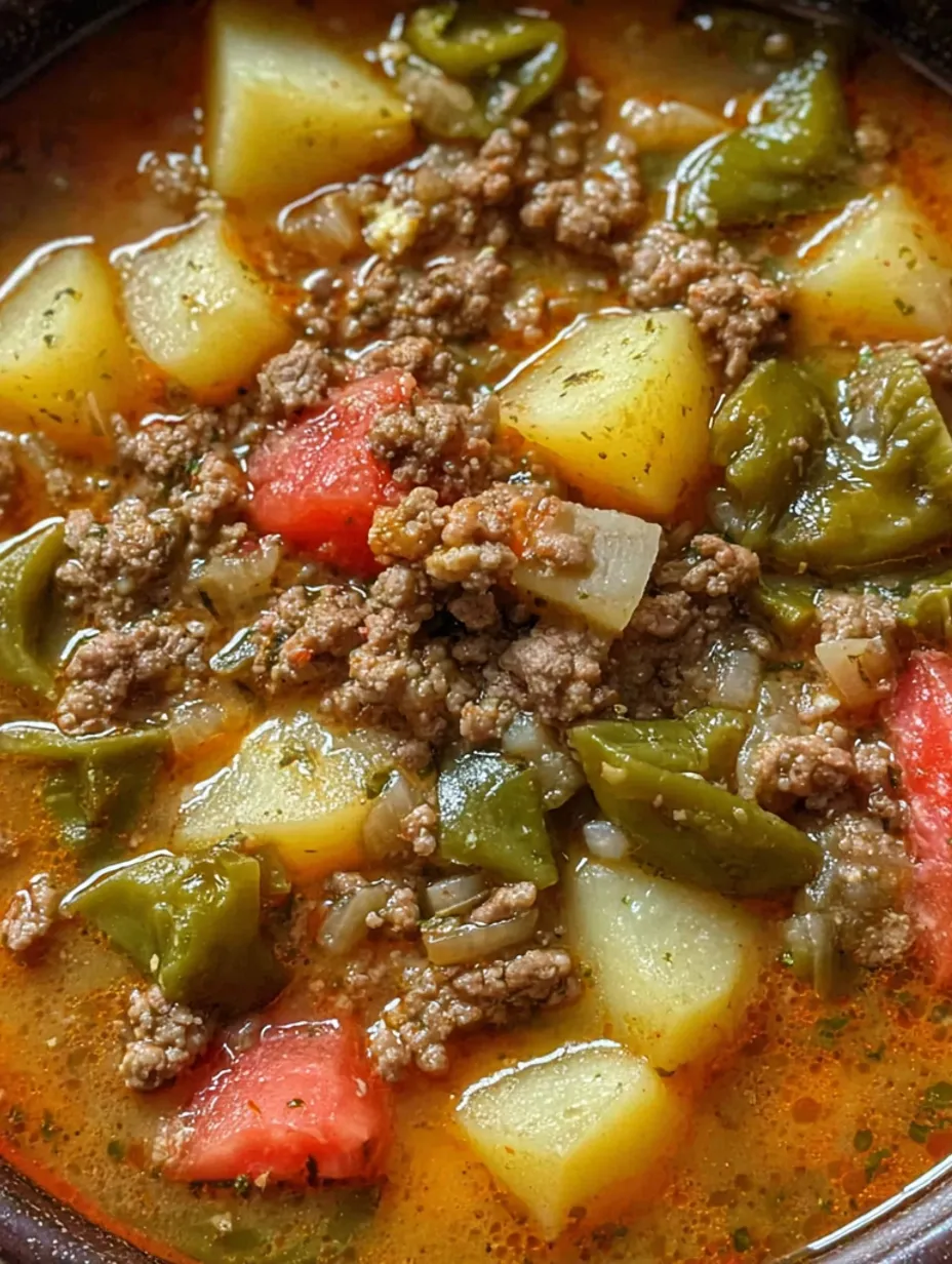 A bowl of Hatch Green Chile Stew with Ground Beef.