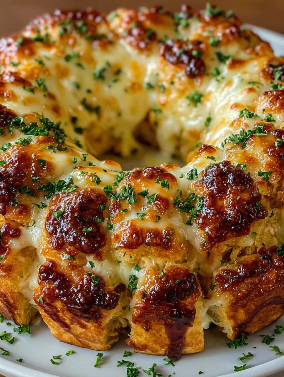 A close up of a chicken Alfredo monkey bread.