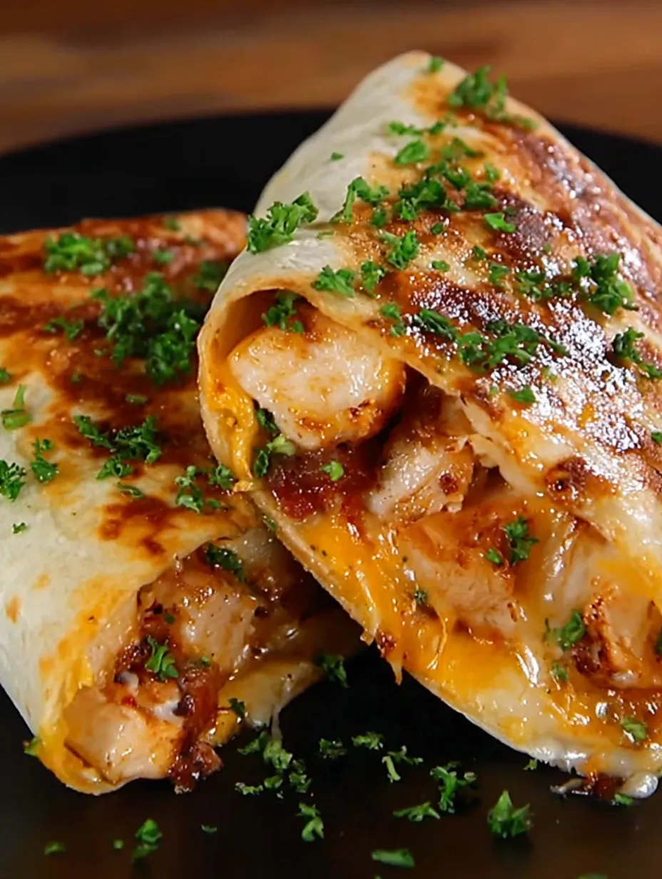 A plate of cheesy garlic chicken wraps.