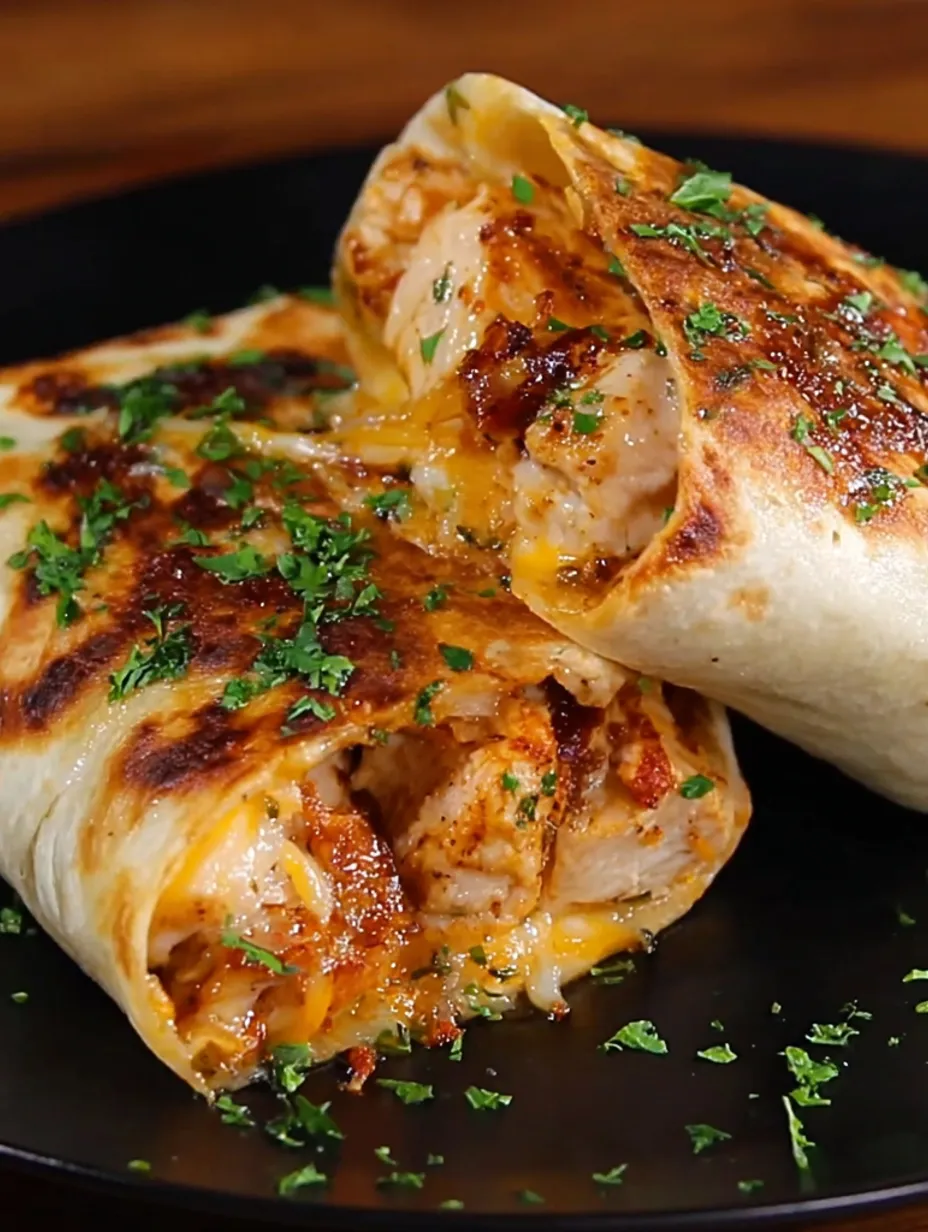 A plate of cheesy garlic chicken wraps.