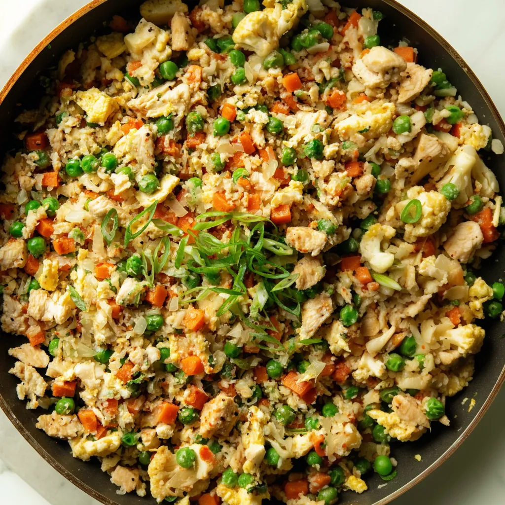 A bowl of chicken and vegetable stir fry.