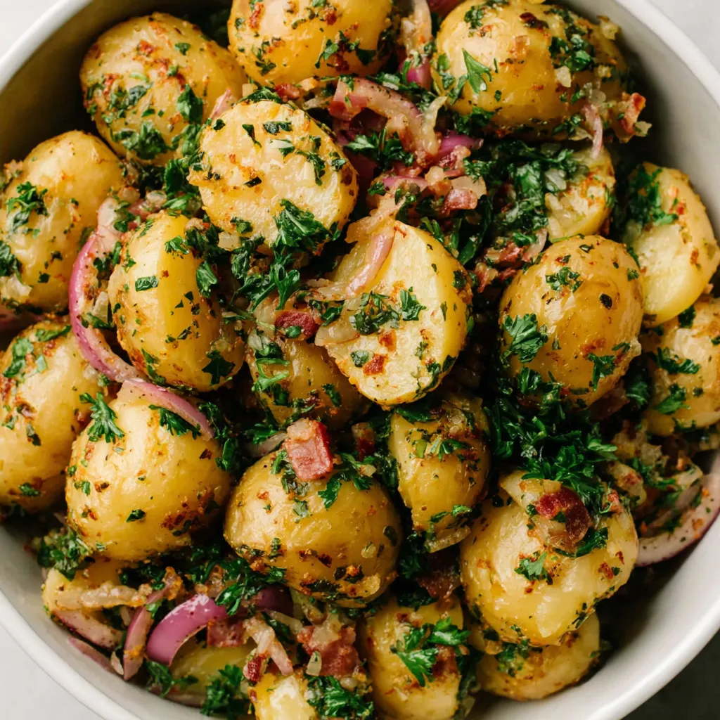 A bowl of German potato salad.