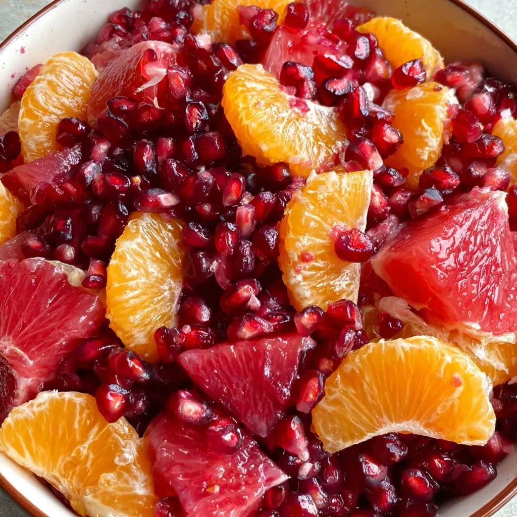 A bowl of fruit salad with pomegranate and oranges.