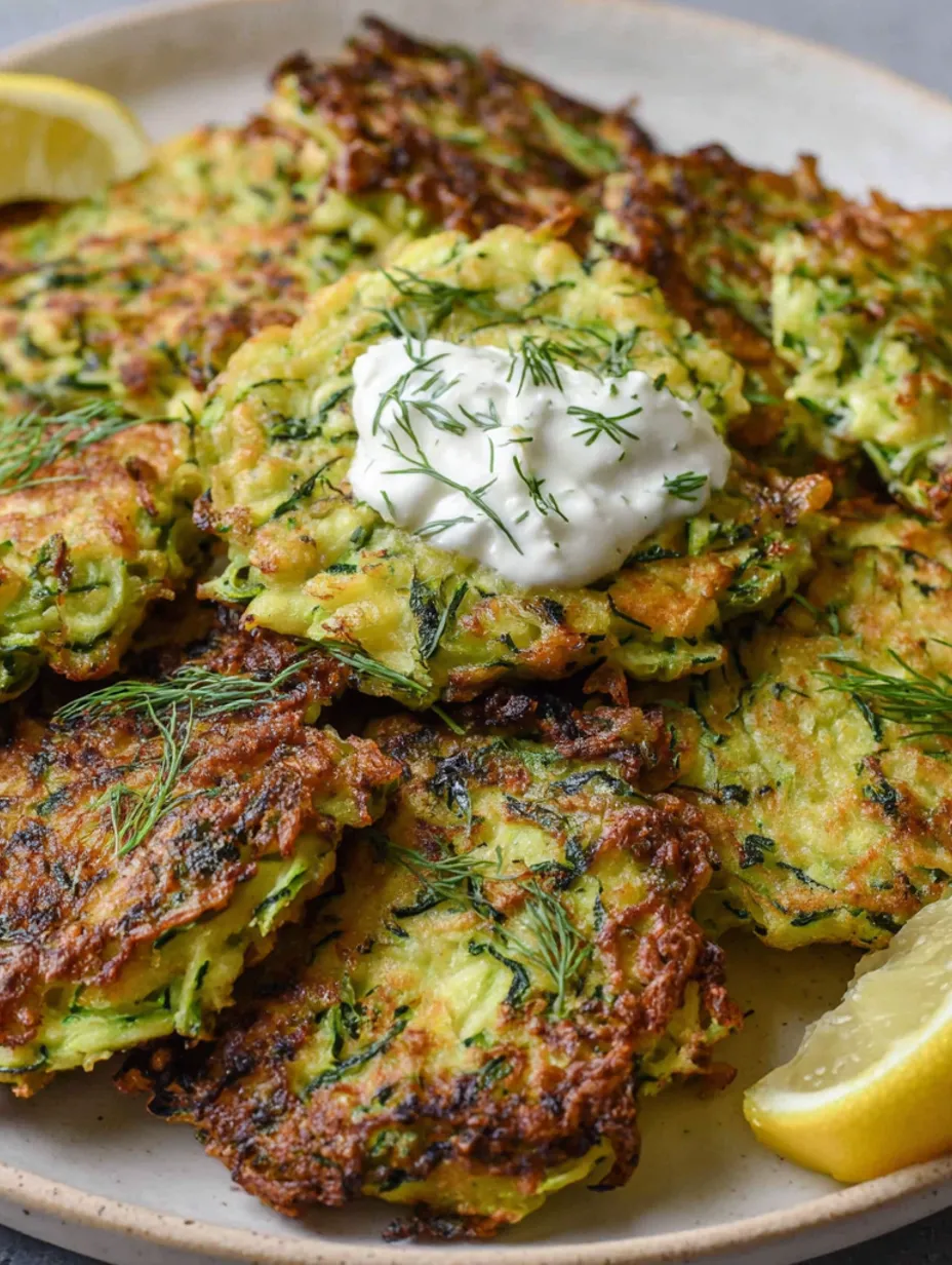 Zucchini fritters with feta and dill.