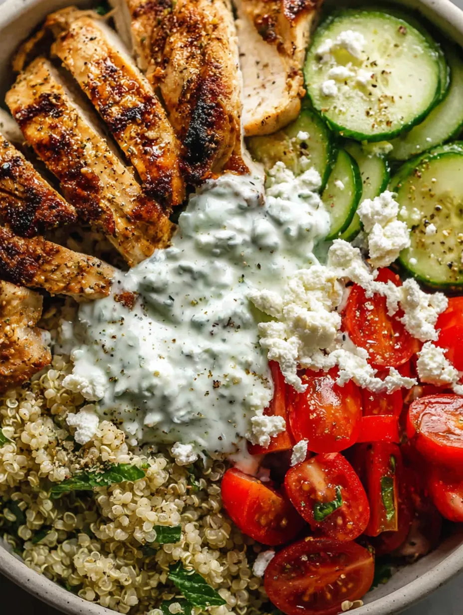 A Greek Chicken Quinoa Gyro Bowl.