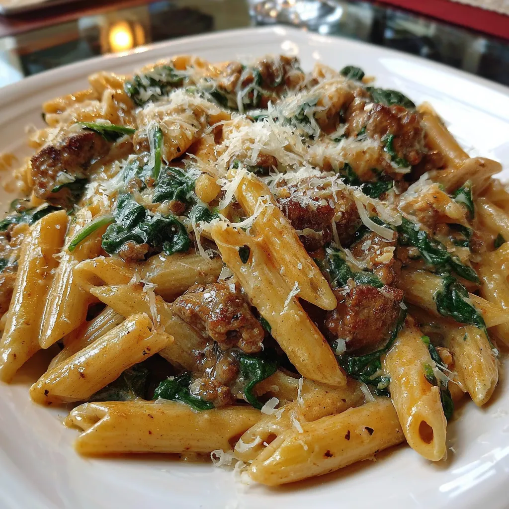 A plate of pasta with meat and cheese.