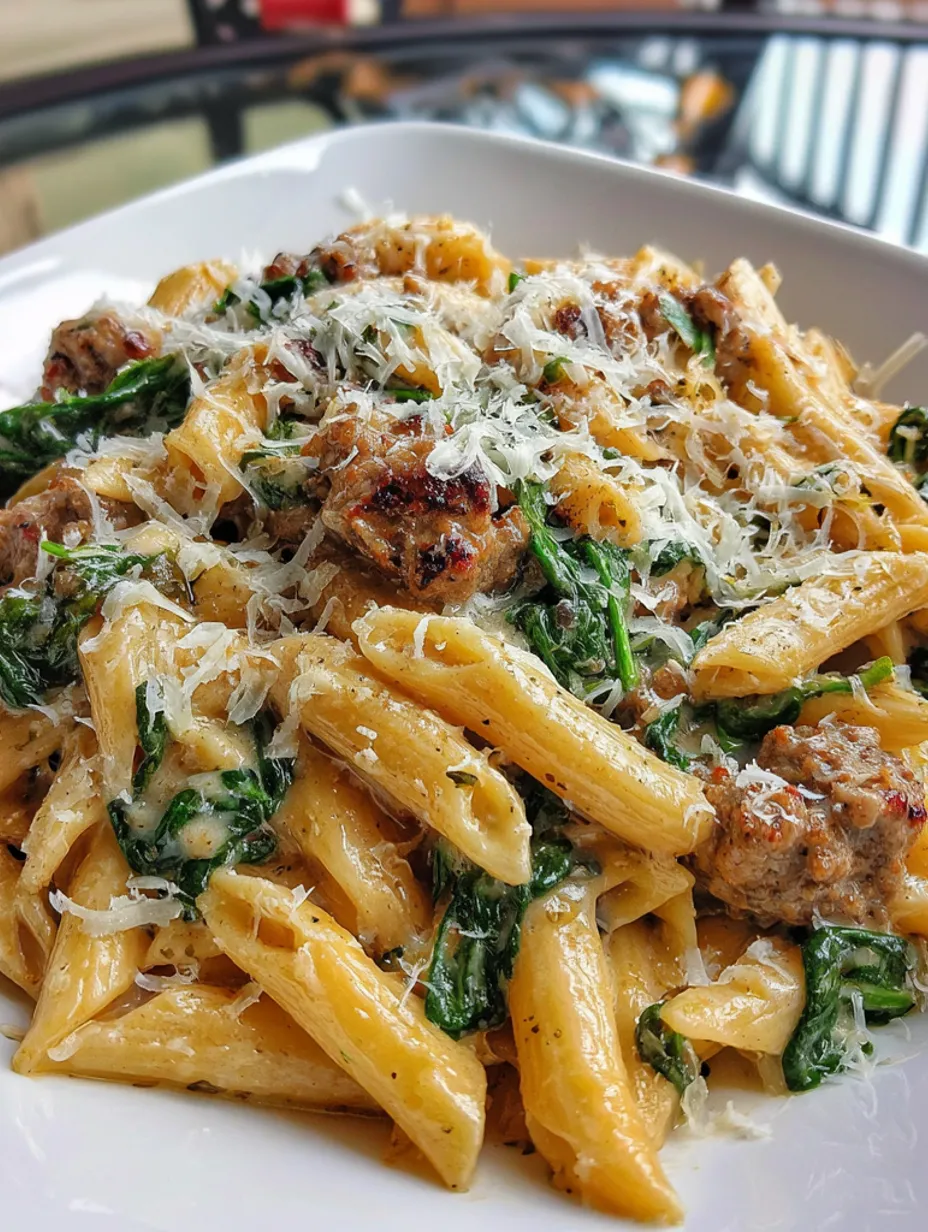 A plate of pasta with meat and cheese.