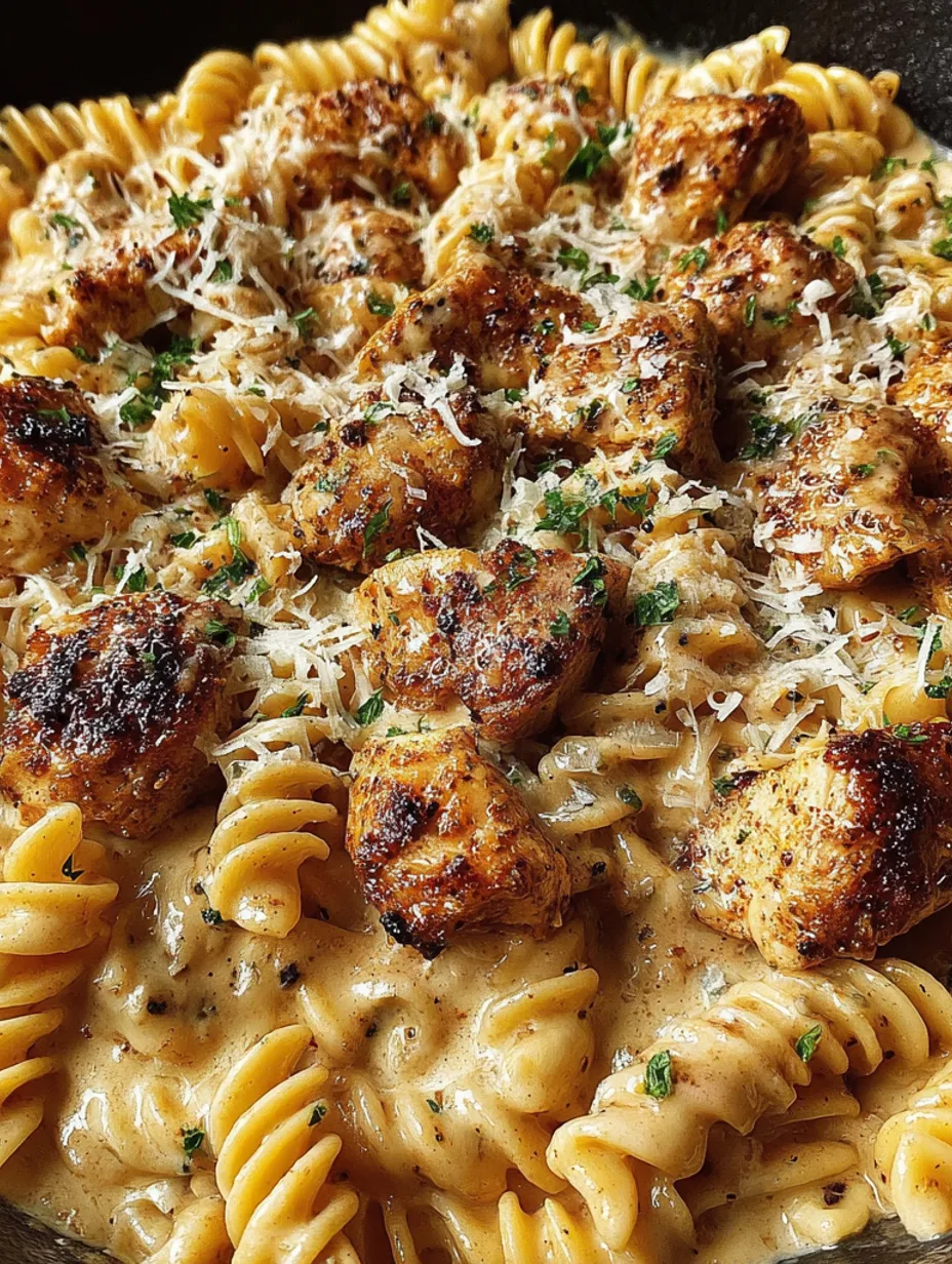 A delicious cheesy cajun garlic rotini skillet.