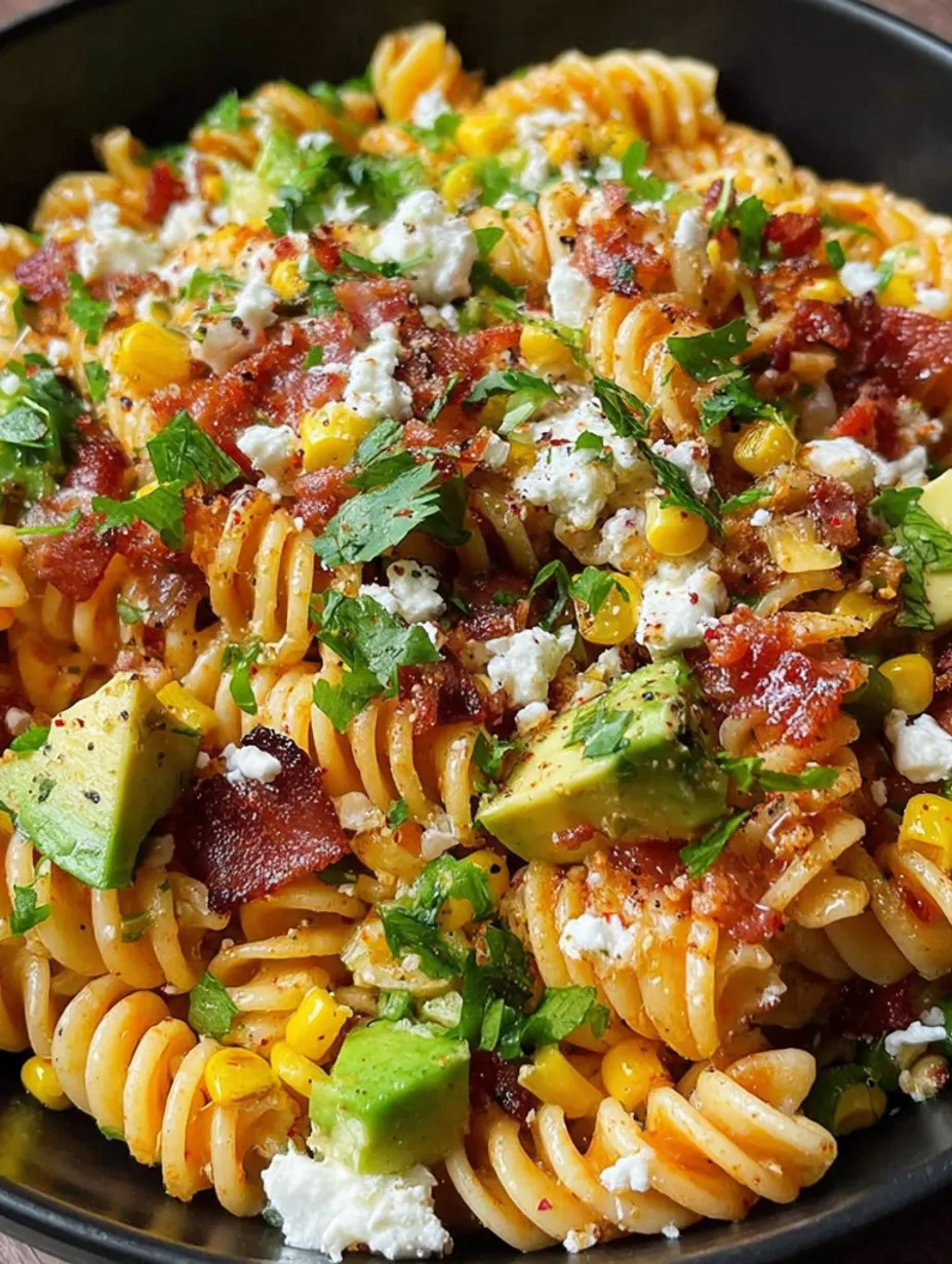 A delicious Mexican street corn pasta salad.