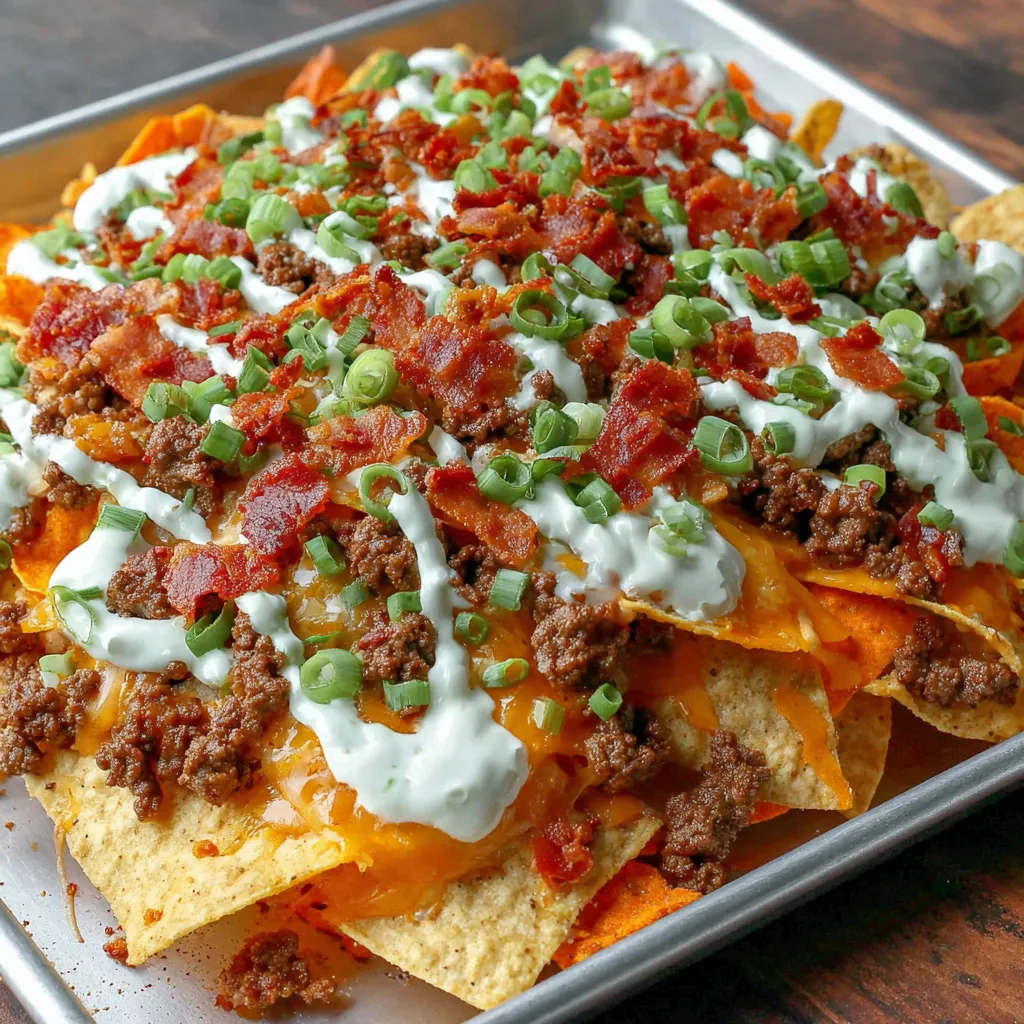 A plate of beef and bacon cream Doritos.