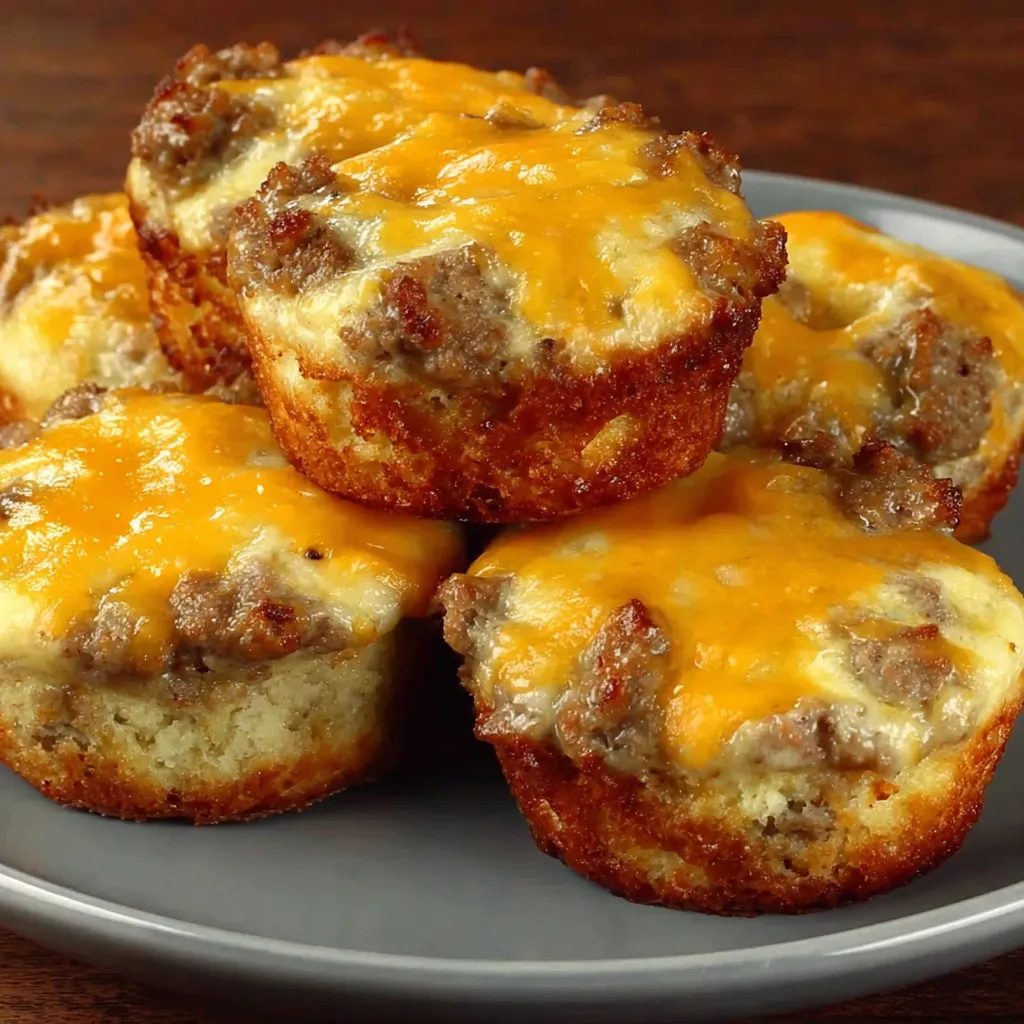Sausage biscuit muffins on a plate.