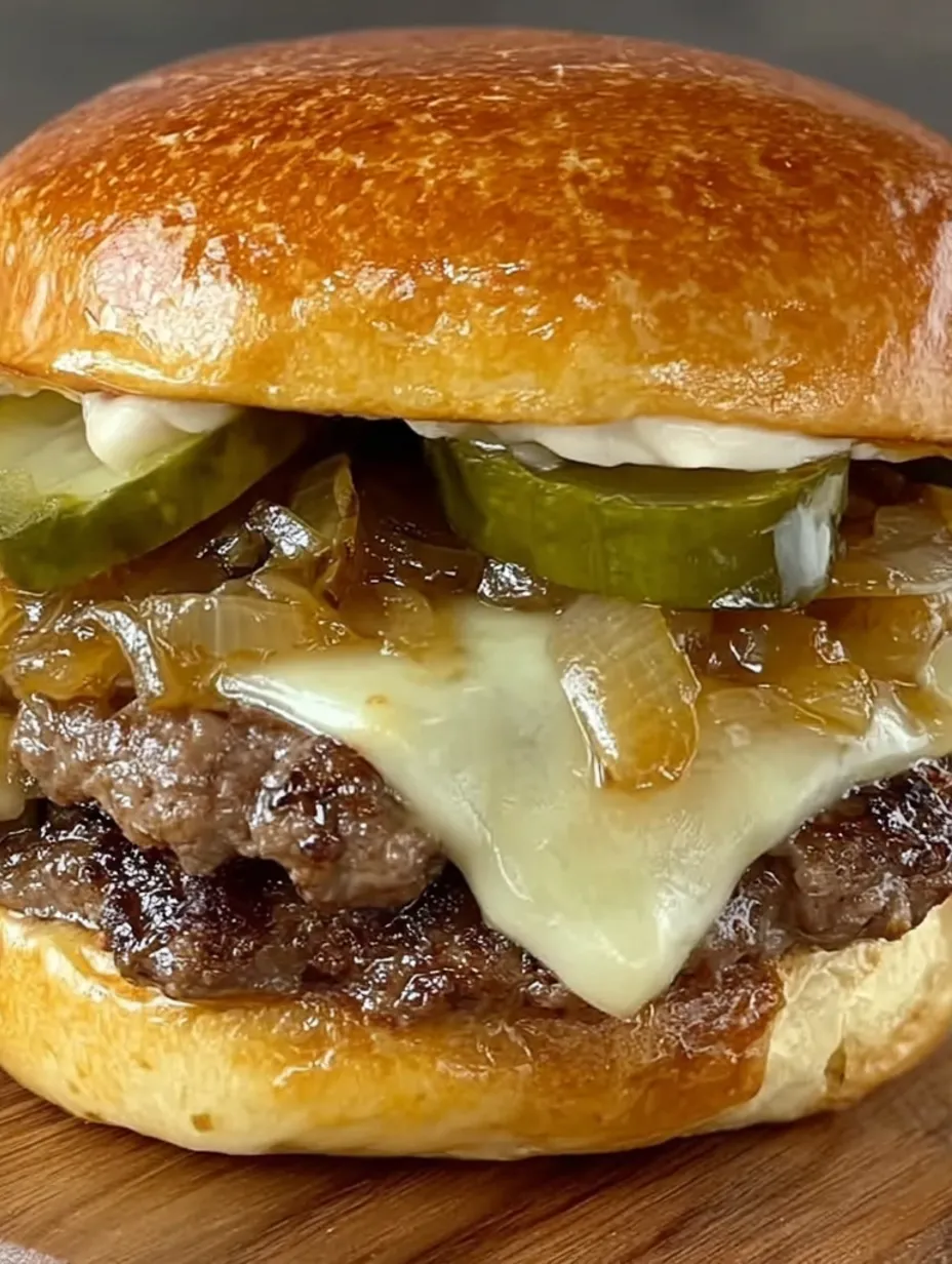 A close up of a burger with onions.