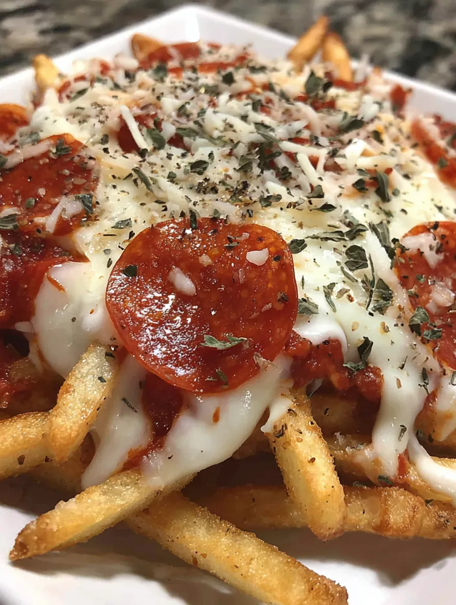 A plate of pepperoni pizza fries.