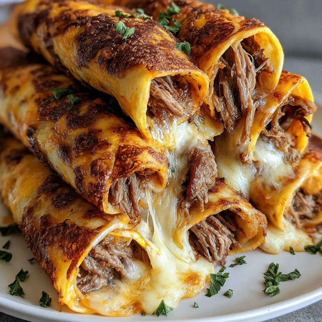 French dip tortilla roll ups on a plate.