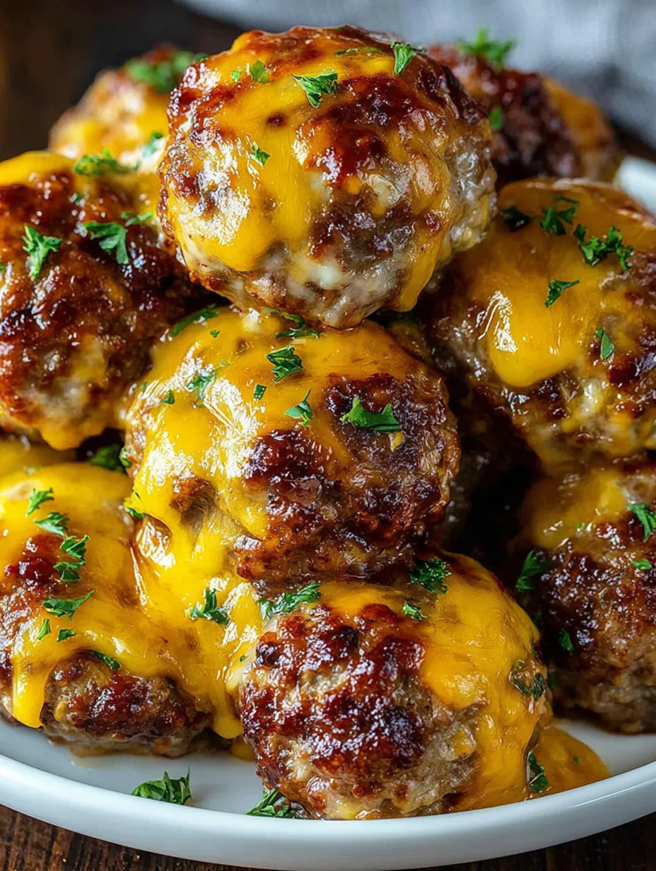 A plate of cheesy meatballs.
