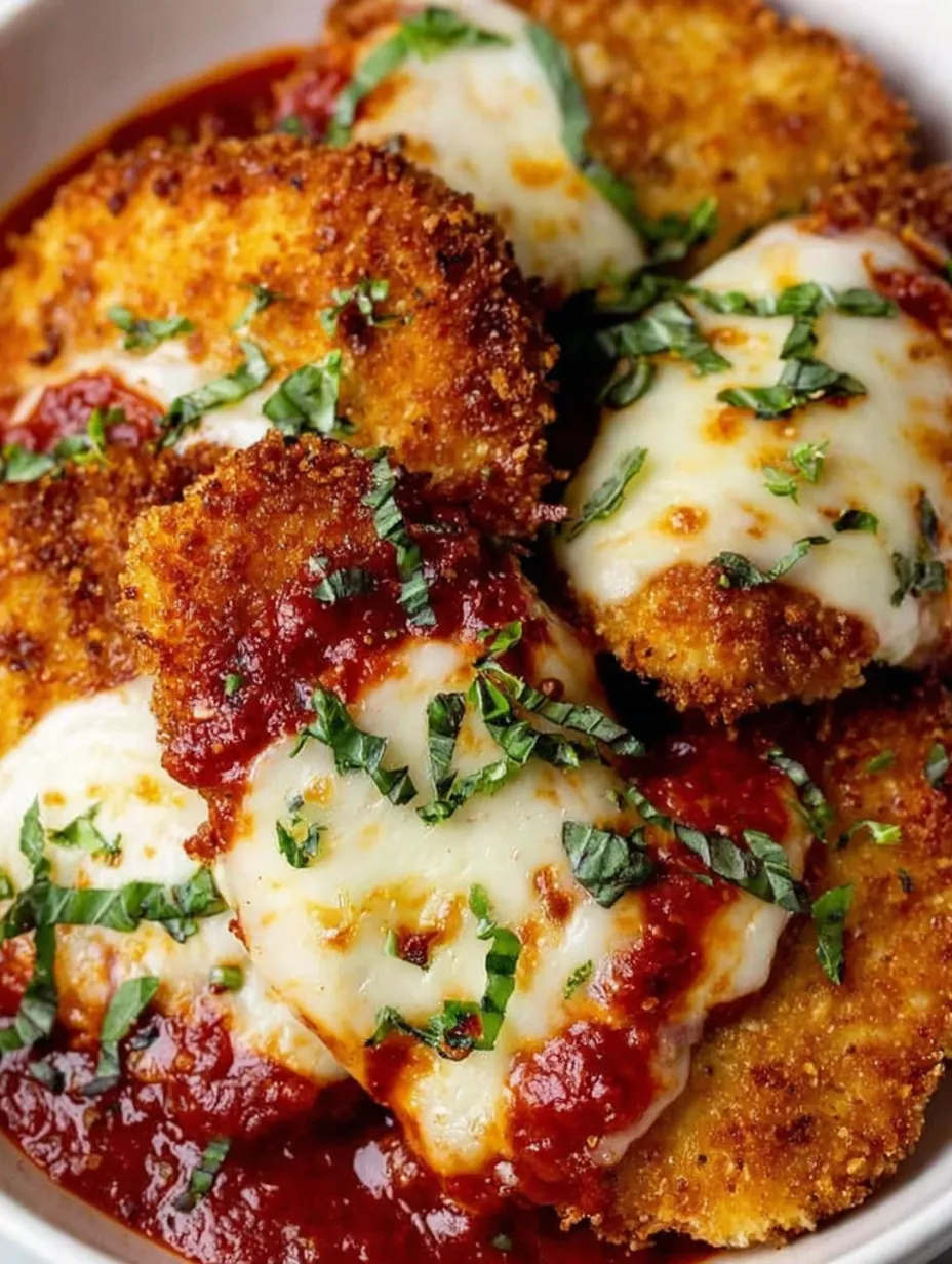 A plate of cheesy crispy chicken parmesan.