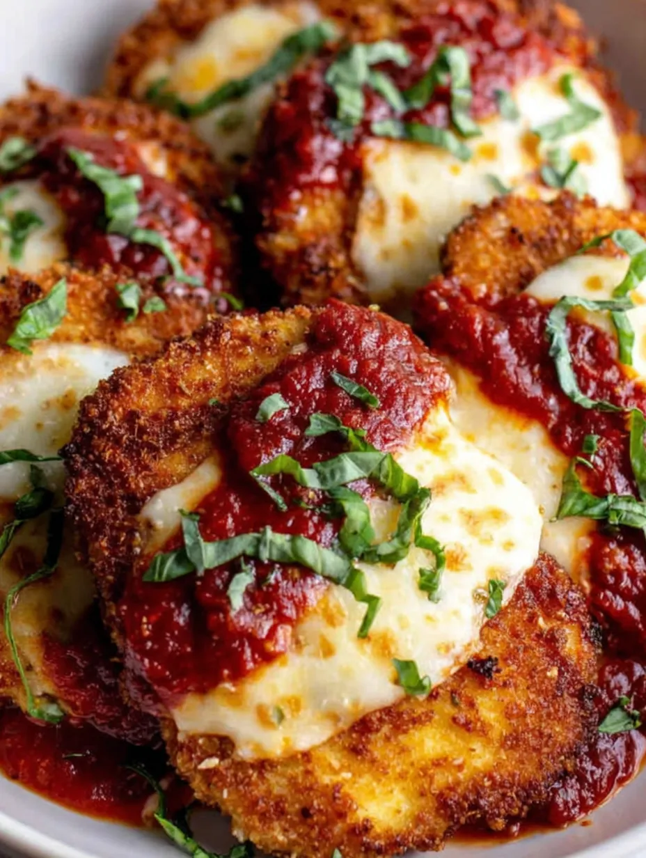 A plate of cheesy crispy chicken parmesan.