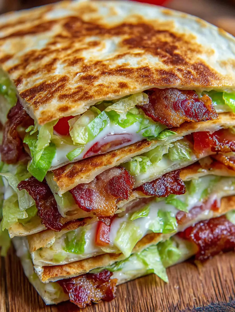 A stack of cheesy bacon chicken quesadillas.