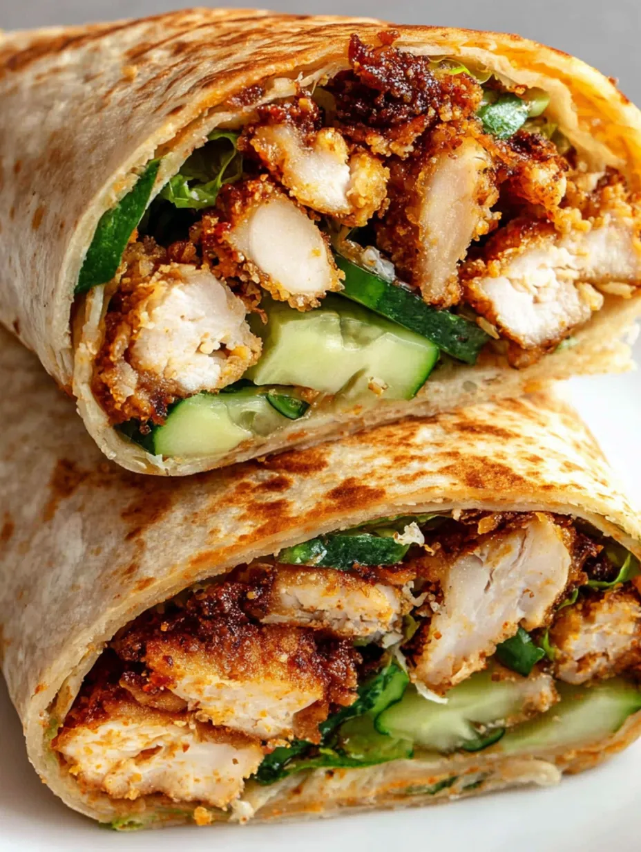 A chicken wrap with cucumber and mustard.