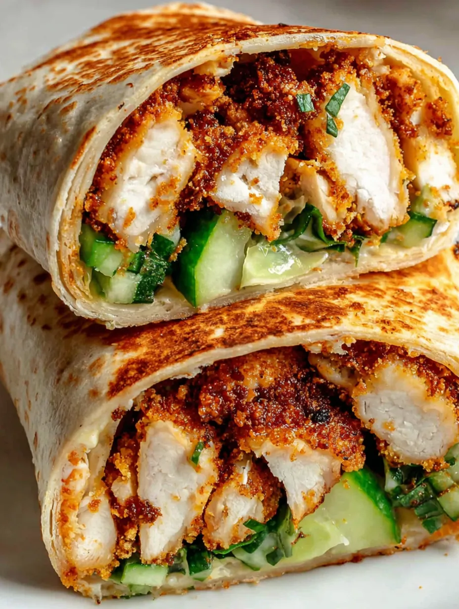 A chicken wrap with cucumber and other vegetables.