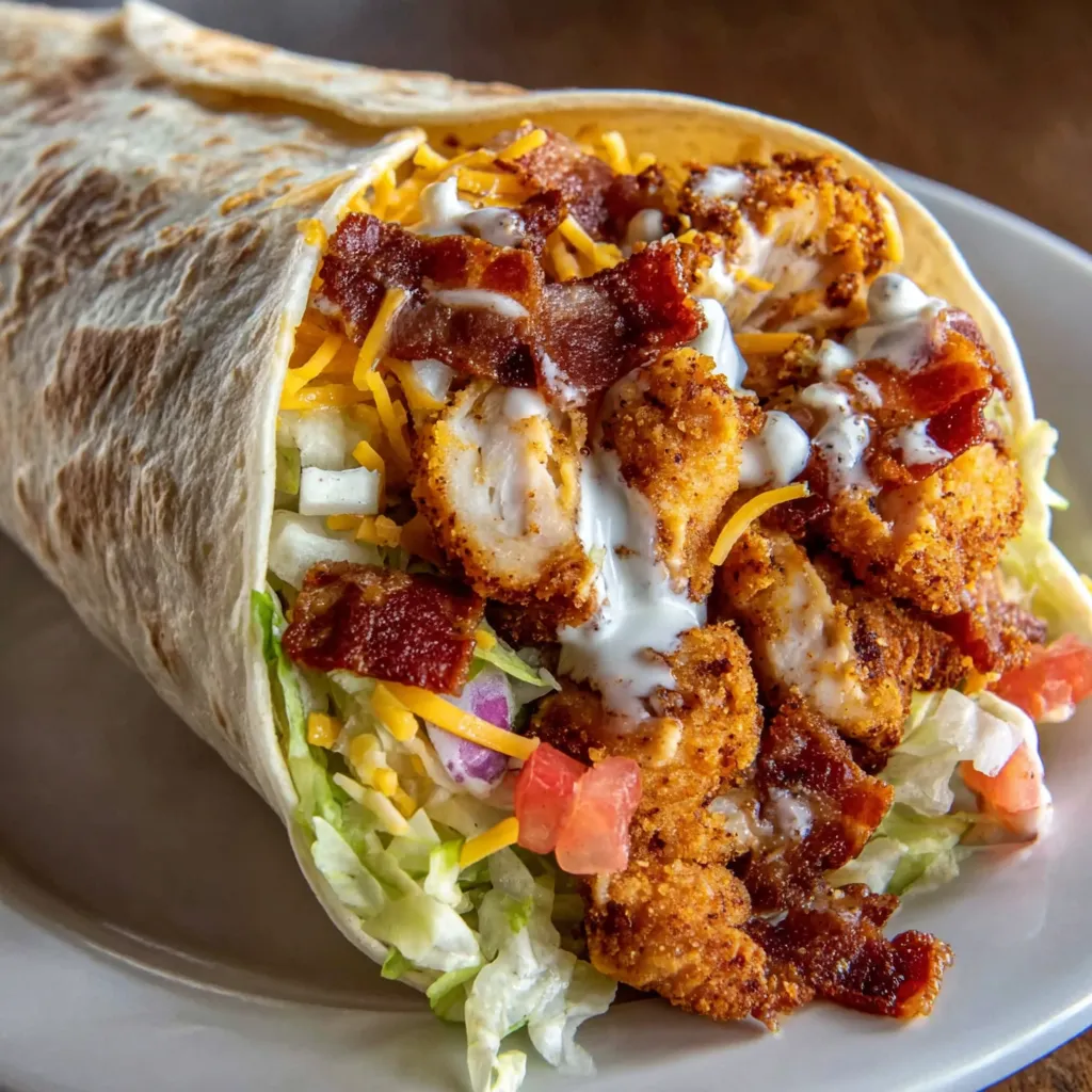 A crispy chicken bacon ranch wrap.