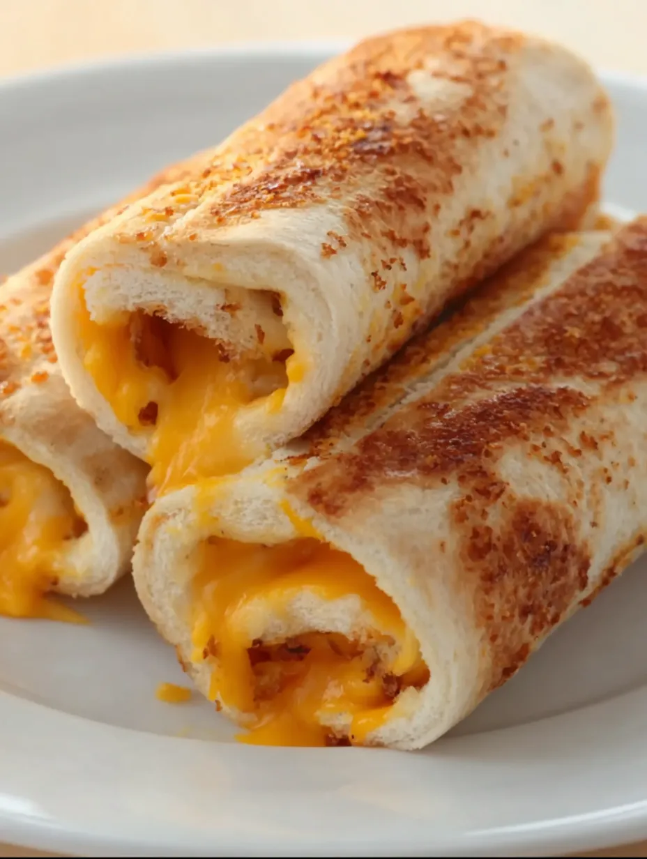 Two grilled cheese roll-ups on a plate.