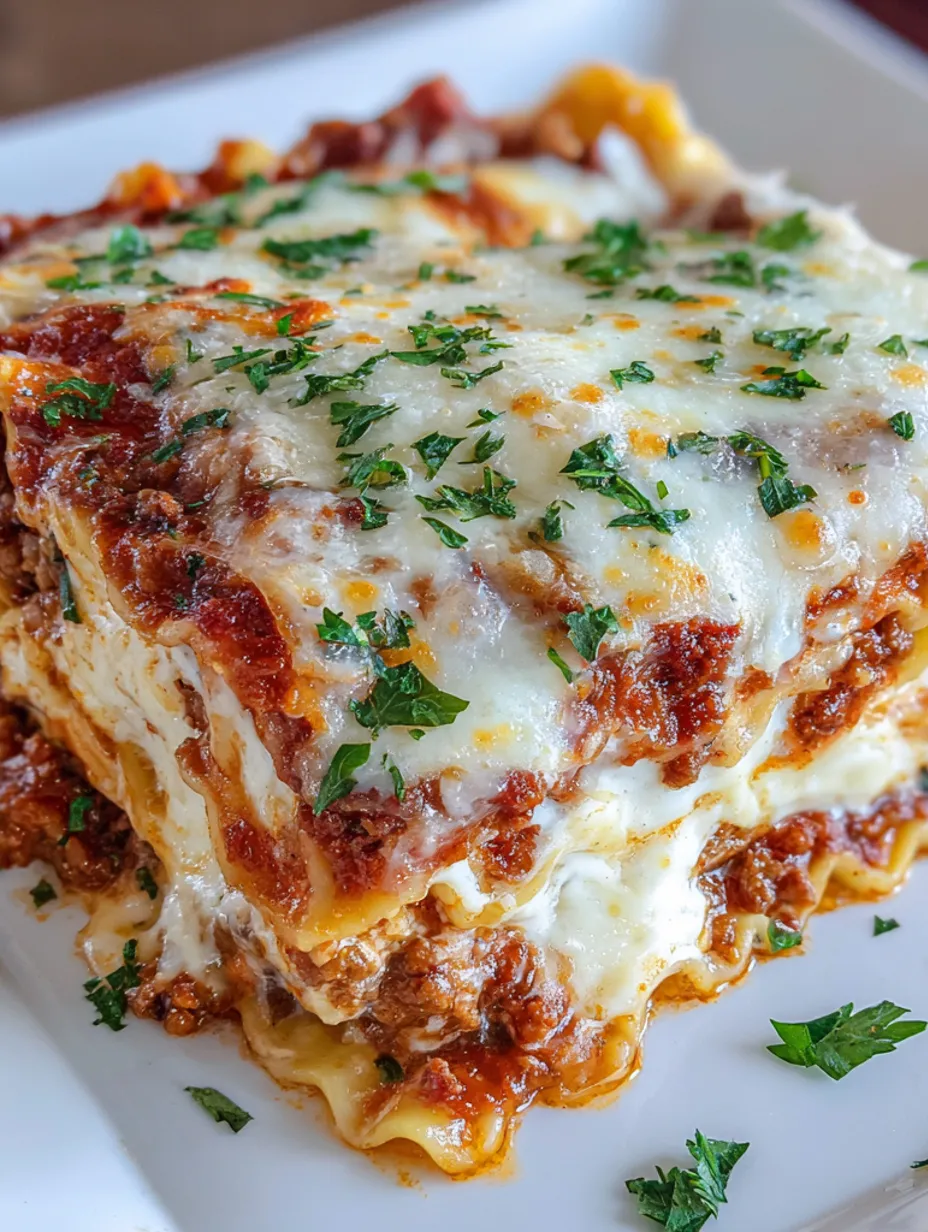 A close up of a delicious homemade lasagna.
