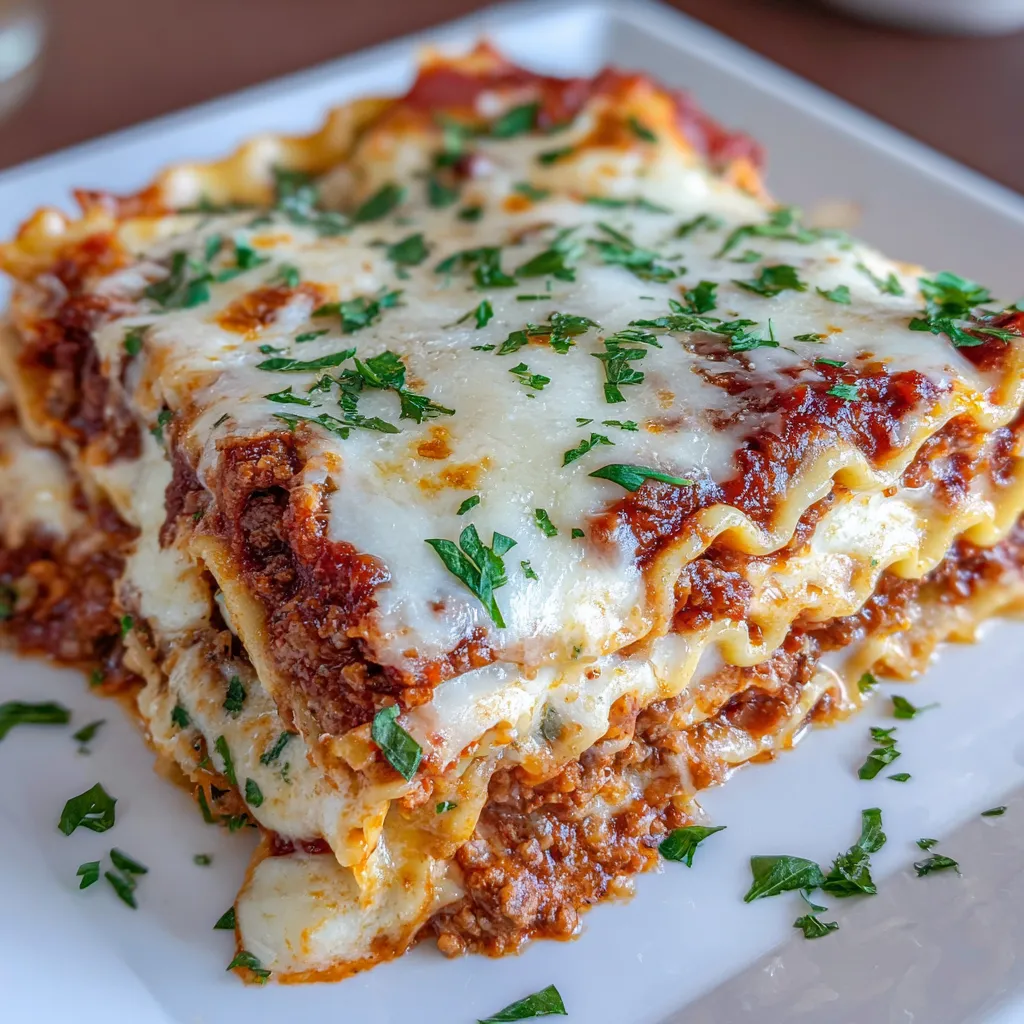 A close up of a delicious homemade lasagna.