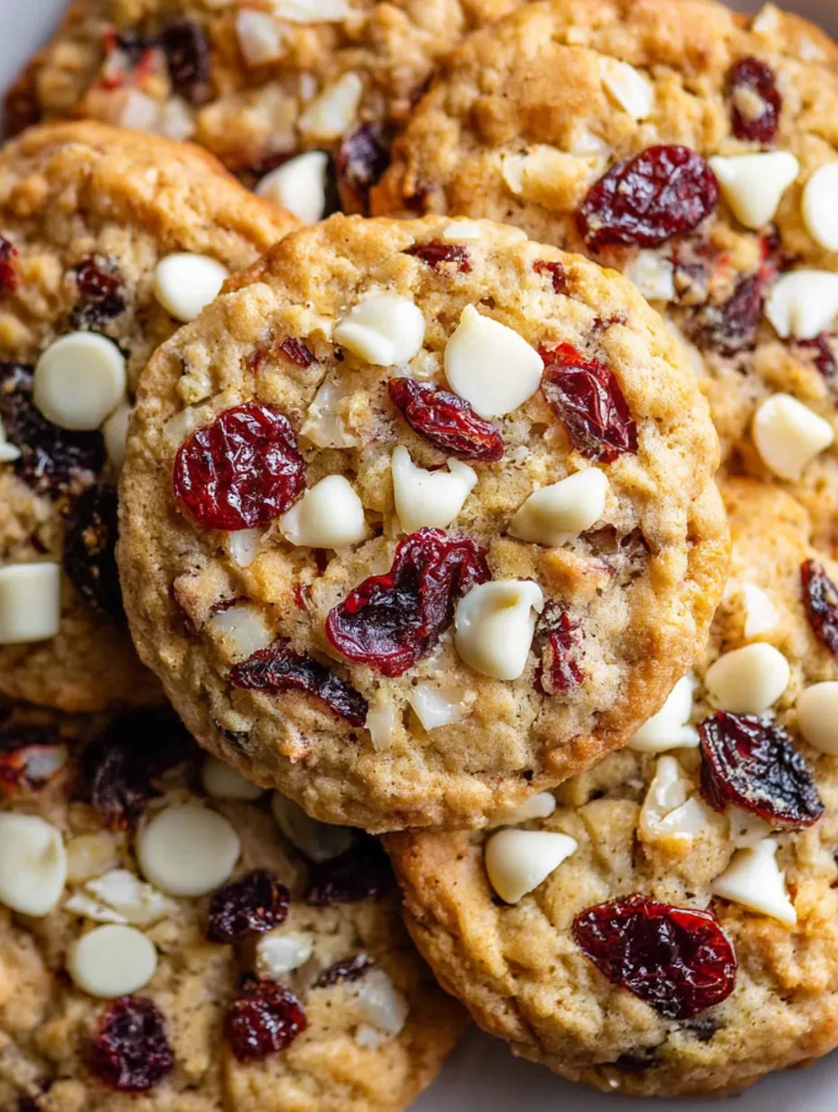A close up of a white chocolate cranberry cookie.