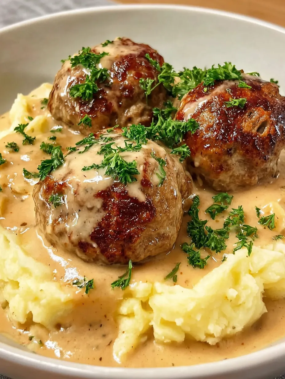 Meatballs with mashed potatoes.