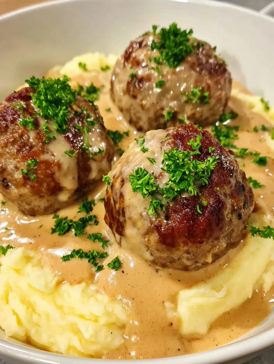 Meatballs with mashed potatoes.