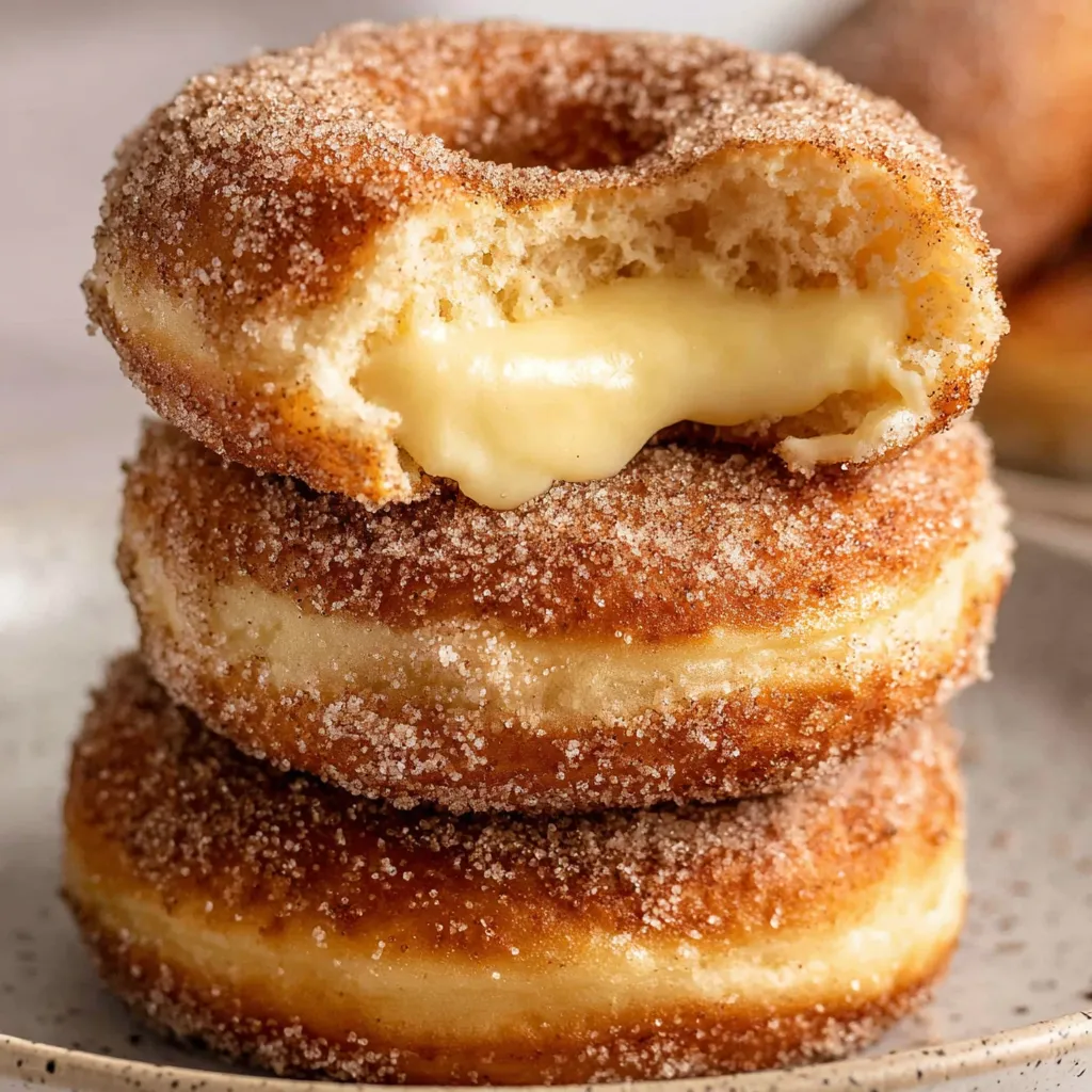 A stack of cinnamon cheesecake donuts.