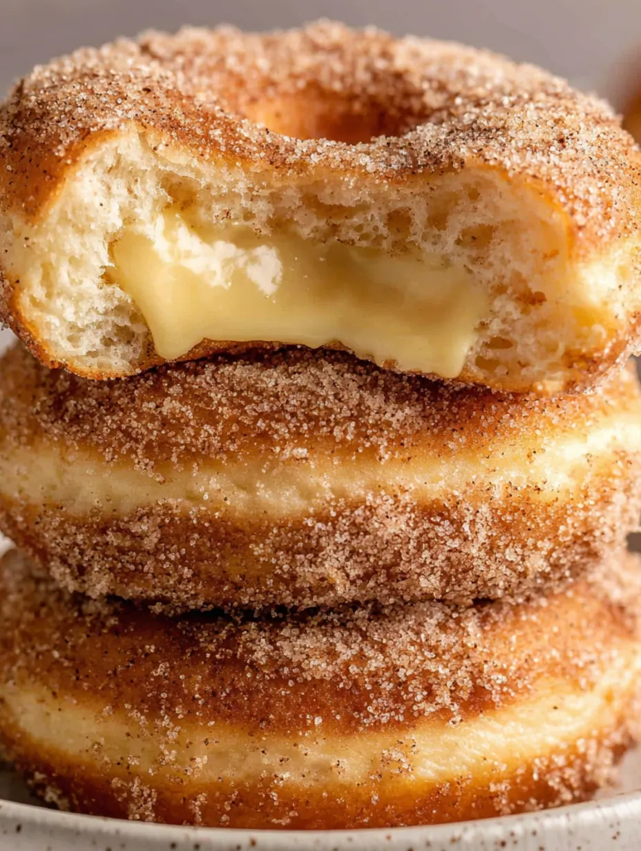 A stack of cinnamon cheesecake donuts.