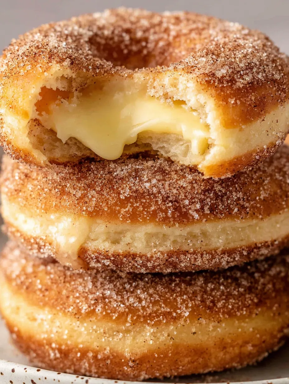 A stack of cinnamon cheesecake donuts.